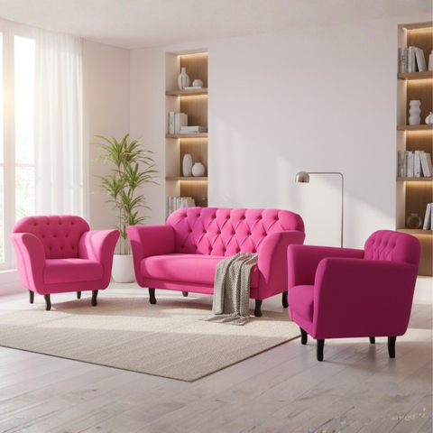 Kit Namoradeira + 2 Poltronas Decorativa Dália Veludo Rosa Pink