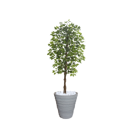Planta Artificial Ficus Verde 2,10m kit + Vaso Redondo D. Grafiato Cinza 40cm