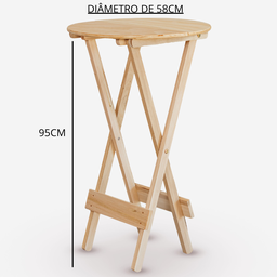 Conjunto de Mesa Redonda e 2 Cadeiras Davos Bistrô Dobrável Eucalipto sem Pintura Marcenaria Real - 4