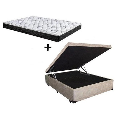 Cama Box Baú Casal Conforto Suede Bege + Colchão Casal Conforto Espuma D33 Com EPS 14x138x188