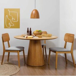Mesa de Jantar Cone Redonda 80 Cm - Lâmina de Madeira Cinamomo - 5