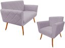 Ver imagem 1 de Kit Namoradeira + 1 Poltrona Decorativa Sabrina Suede Rosê Pés Madeira Ms Decor