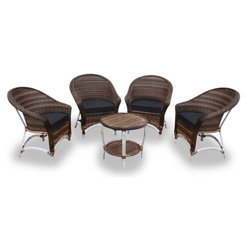 Conjunto de Poltronas Fibra Sintética Alumínio Berlim - 4 Poltronas + 1 Mesa Centro - Tecido Duna Pr