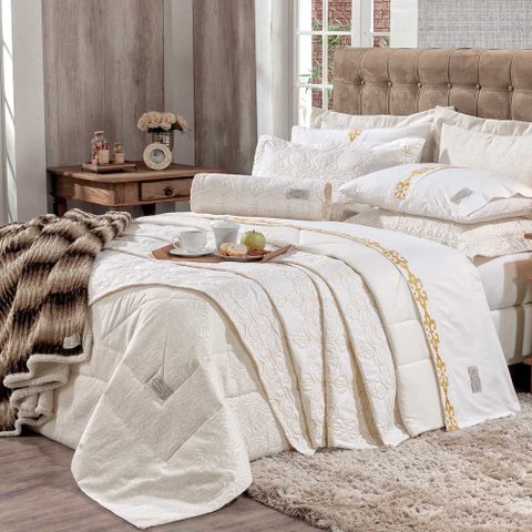 Kit Cobre Leito Elizabeth 200 Fios Branco Casal Queen 3 Peças - Bordados Ricardo 3043