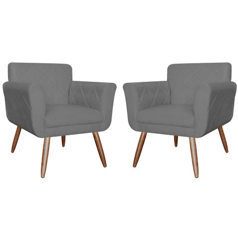 Kit com 2 Poltronas Cadeiras Isabella Estofadas Suede Cinza - Incasa Decor