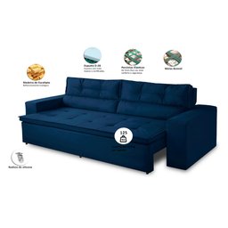 Sofá Retrátil e Reclinável 3 lugares com Molas 1,80m Vegas Suede Azul Adonai Estofados - 2
