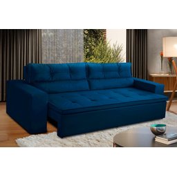 Sofá Retrátil e Reclinável 3 lugares com Molas 1,80m Vegas Suede Azul Adonai Estofados - 1