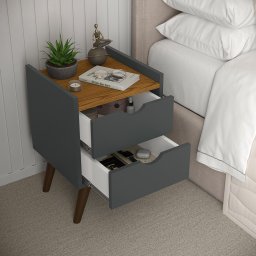 Mesa de Cabeceira Juma 2 Gavetas Estilo Retro - Cinza/freijó Ii - 2