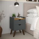 Ver imagem 3 de Mesa de Cabeceira Juma 2 Gavetas Estilo Retro - Cinza/freijó Ii