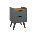 Ver imagem 1 de Mesa de Cabeceira Juma 2 Gavetas Estilo Retro - Cinza/freijó Ii