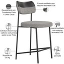 Ver imagem 4 de Kit 05 Banquetas Baixa Bar Cozinha Sala Jantar Preto Melina L02 Couríssimo Preto Linho Cinza - Lyam