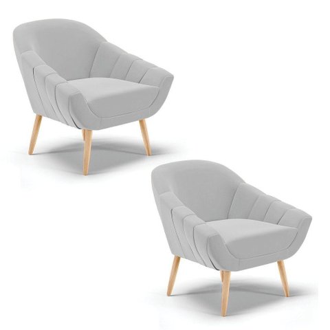 Kit 02 Poltronas Giovana Suede Cinza Natural
