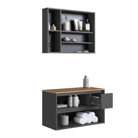 Conjunto para Banheiro 80cm com Gabinete Suspenso e Espelheira Belarus Art In Móveis