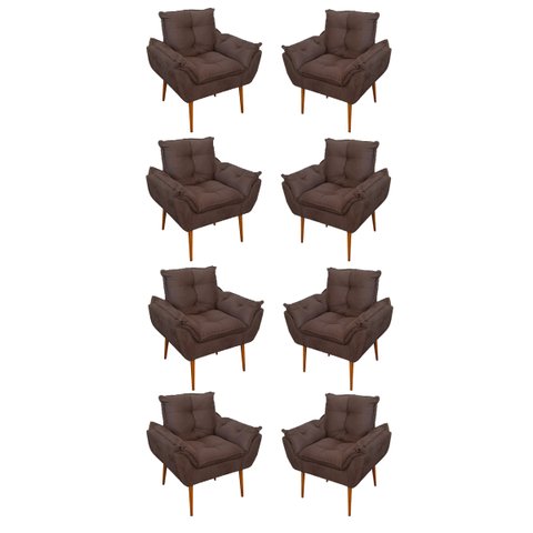 Kit 08 Poltronas Opala Decorativas Sala de Estar Suede Cor:Marrom