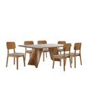 Ver imagem 1 de Conjunto Sala de Jantar Mesa Itália 180x90cm Tampo Retângular Vidro/MDF Mel e Off White com 6 Cadeir