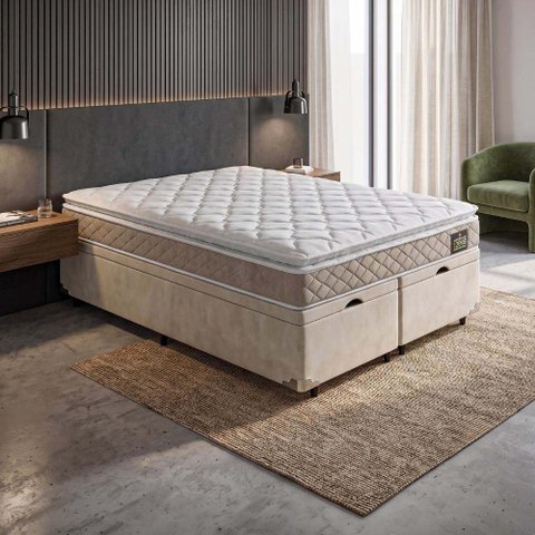 Cama Box Baú Casal Queen Colchão Espuma D33 Pillow Top Millenium Hellen