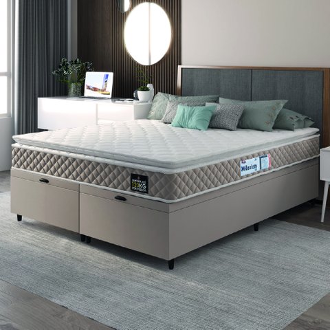 Cama Box Baú Casal Queen Colchão Espuma D33 Pillow Top Millenium Hellen