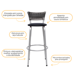 Kit 4 Banquetas Alta Vime Junco Degradê Sacada Àrea Gourmet Balcão Ilha Bancada bar piscina Cozinha - 4