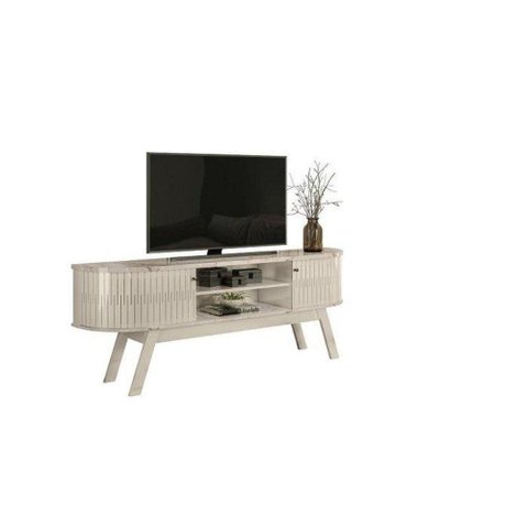 Rack Bancada Valencia para Tv 75 Polegadas Cor Calacata Off White - Madetec