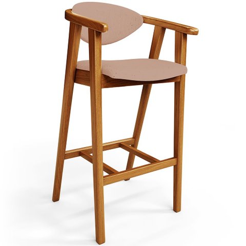 Banqueta Alta Para Cozinha Bancada Bar Sala de Jantar Fixa Cecília L02 Linho Rosê - Lyam Decor