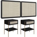 Ver imagem 1 de Cabeceira Queen 160cm e 2 Mesas Laterais 1 Gaveta Industrial Indy A03 Nero - Lyam Decor