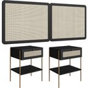 Ver imagem 1 de Cabeceira Casal Queen 160cm e 2 Mesas Laterais 1 Gaveta Industrial Indy A03 Nero - Lyam Decor