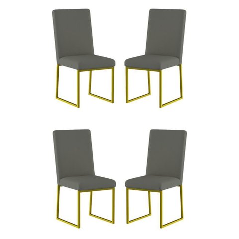 Kit 4 Cadeiras para Mesa de Jantar Base Industrial Dourado Balaqui Cinza