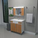 Ver imagem 2 de Kit Gabinete Ferrara Espelheira+balcao C/ Pe+bancada Branco C/ Carvalho - Gabinetto