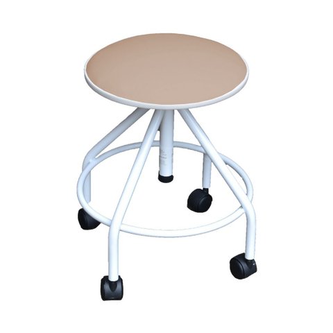 Mocho Banco Giratório Regulável Esmaltado com Rodízios sem Encosto Bege