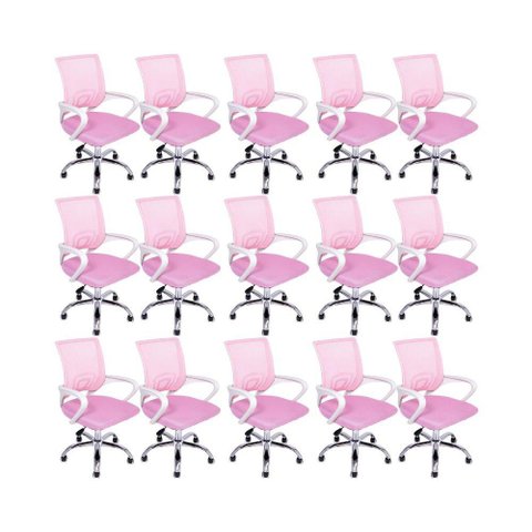 Kit 15 Cadeiras de Escritório Begonia Tela Mesh Ergonômico Rosa