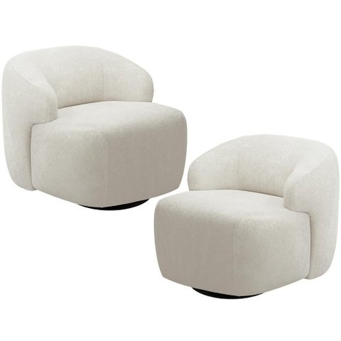 Kit 02 Poltronas Decorativa Orgânica Giratória para Sala Living Barolo L06 Bouclê Off White -