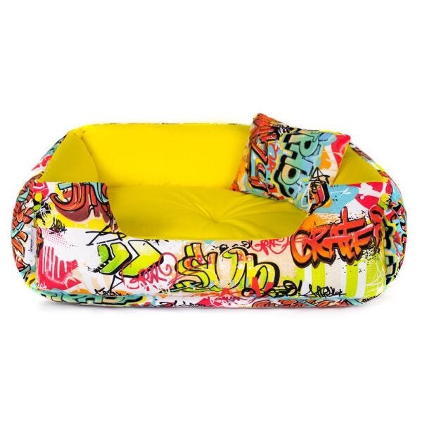 Cama Pet Cachorro Gato Dupla Face Lola - EGG - Graffiti Amarelo ...