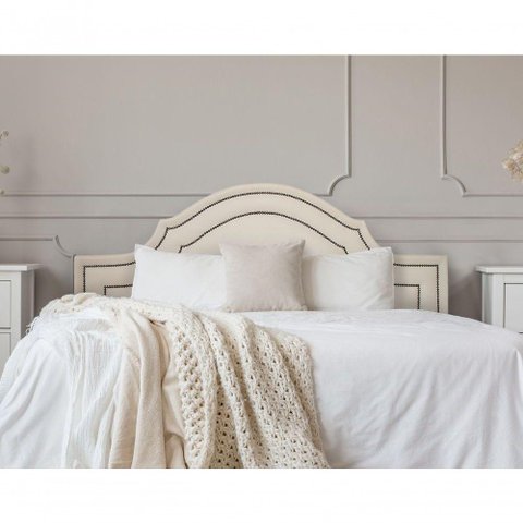 Cabeceira Casal Luxo 140x60 Courino Off White Tachas Fumê
