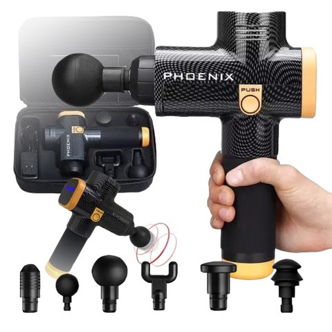 Pistola de Massagem Recarregável Phoenix Profissional Fisioterapia Alivio Muscular Sem Fio Com 20 Ve