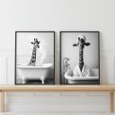 Ver imagem 1 de Kit 2 Quadros para Banheiro Dona Girafa 45x34cm Mold Preta