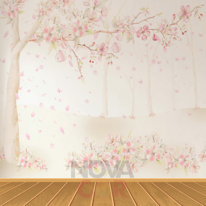 Papel de Parede Infantil Árvore Flores Rosa 1m²