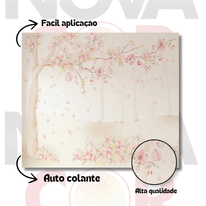 Papel de Parede Infantil Árvore Flores Rosa 1m² - 2