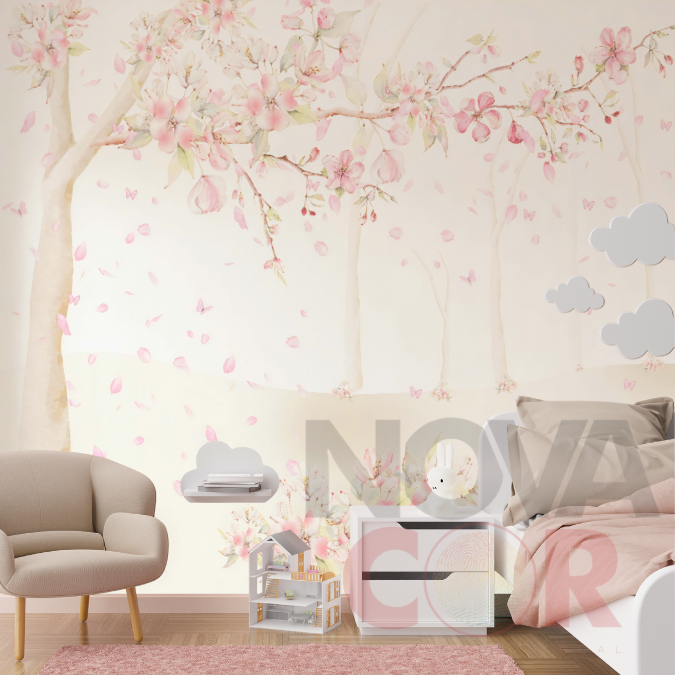 Papel de Parede Infantil Árvore Flores Rosa 1m² - 3