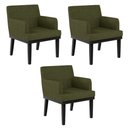 Ver imagem 1 de Kit 03 Poltronas Decorativas para Sala de Estar Base Preto Beatriz W01 Linho Verde - Lyam Decor 