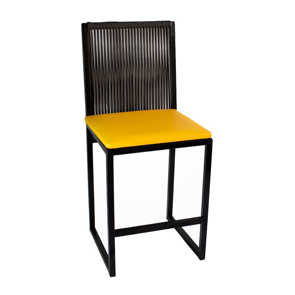 Cadeira Bali Estilo Industrial Junco Preto Assento Amarelo