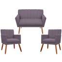 Ver imagem 1 de Kit Namoradeira + 2 Poltronas Decorativa Cecília Suede Rosê Pés Madeira Mz Decor