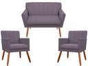 Ver imagem 1 de Kit Namoradeira + 2 Poltronas Decorativa Cecília Suede Rosê Pés Madeira Mz Decor