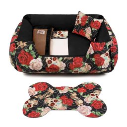 Enxoval Cama de Cachorro Dupla Face Lola Senhor Bicho - G - Caveiras Preto - 2 Enxoval Cama de Cachorro Dupla Face Lola Senhor Bicho - G - Caveiras Preto - 2