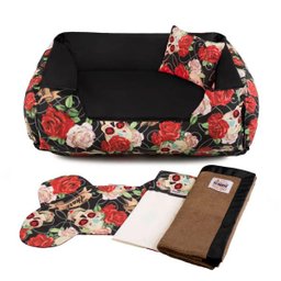 Enxoval Cama de Cachorro Dupla Face Lola Senhor Bicho - G - Caveiras Preto - 1 Enxoval Cama de Cachorro Dupla Face Lola Senhor Bicho - G - Caveiras Preto - 1