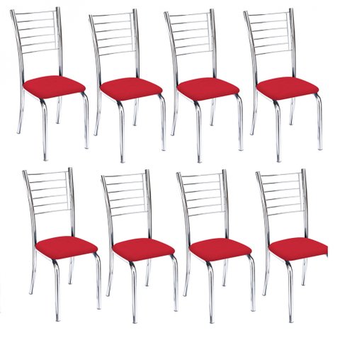 Kit 8 cadeiras Lara cromada para cozinha-Corino vermelho-Gat Magazine
