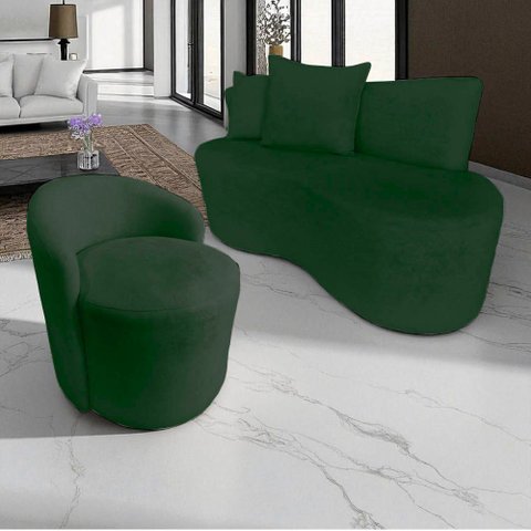 Kit Namoradeira + Poltrona Yara Orgânica Veludo Verde