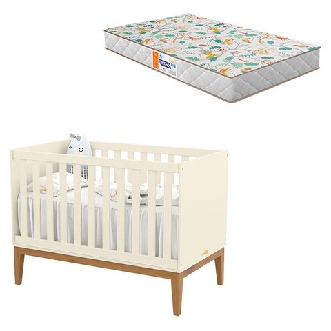 Berço Americano Unique Off White Eco Wood com Colchão Gazin - Matic