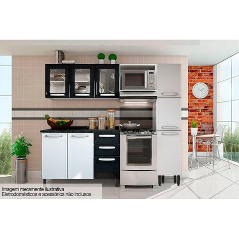 Kit de Cozinha Modulada 4 Peças Evidence (1 Armário + 1 Balcão + 1 Paneleiro + 1 Complemento) C4P48 