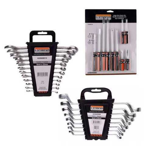 Kit Chave Fenda 10 Pçs, Chave Combinada 12pçs E Estrela 8pçs