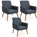 Ver imagem 1 de Kit 03 Poltronas Decorativas Para Sala de Estar Maria Linho Chumbo - Lyam Decor